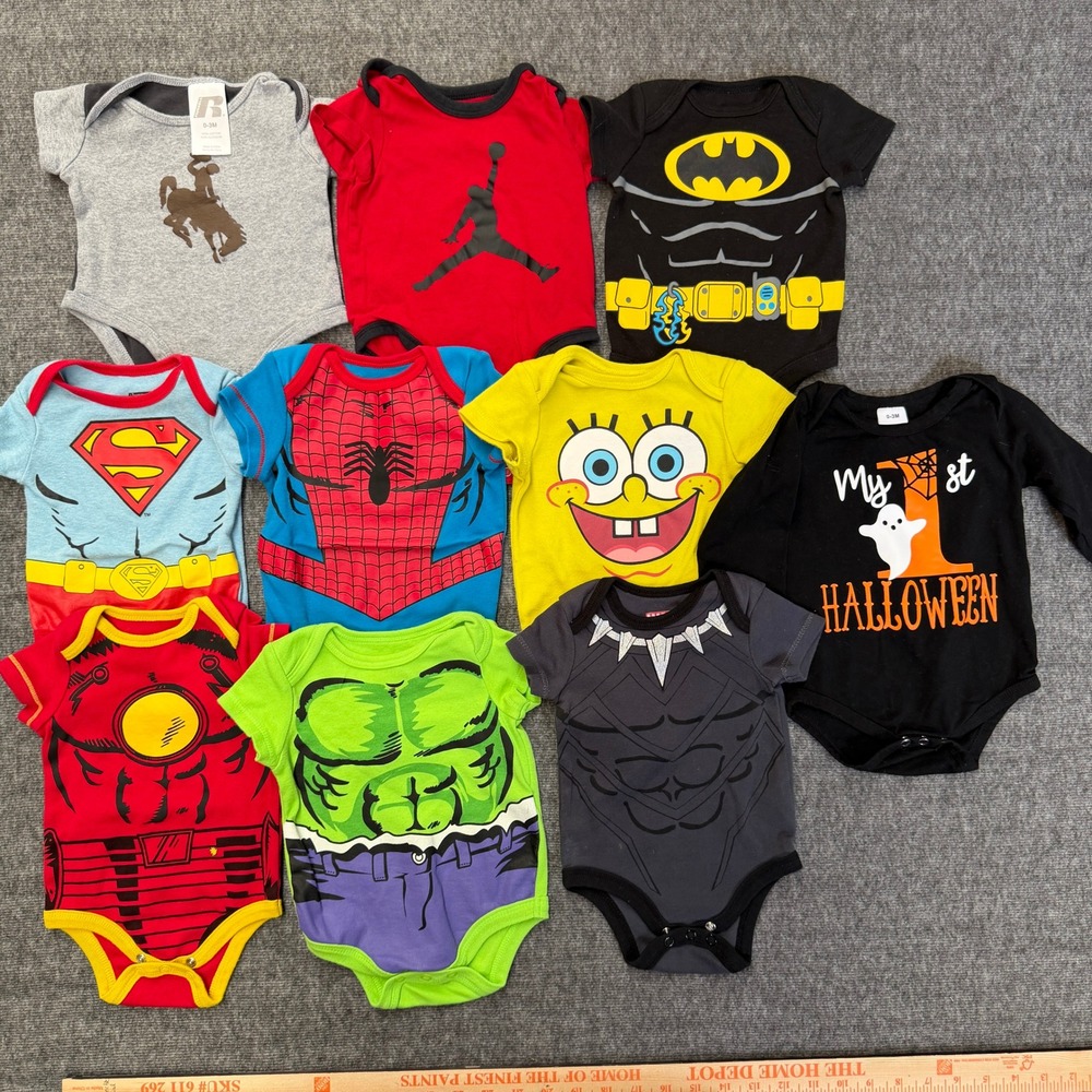 Jordan Marvel DC Bodysuit Lot Kids 0-3M Multi Superhero Character Sports Bundle